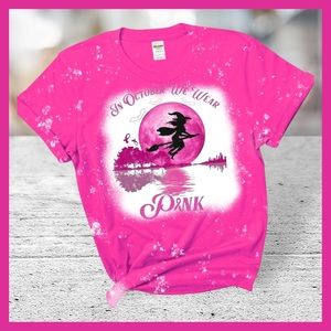 New Custom Bleached In October We Wear Pink Graphic Tee Size Medium